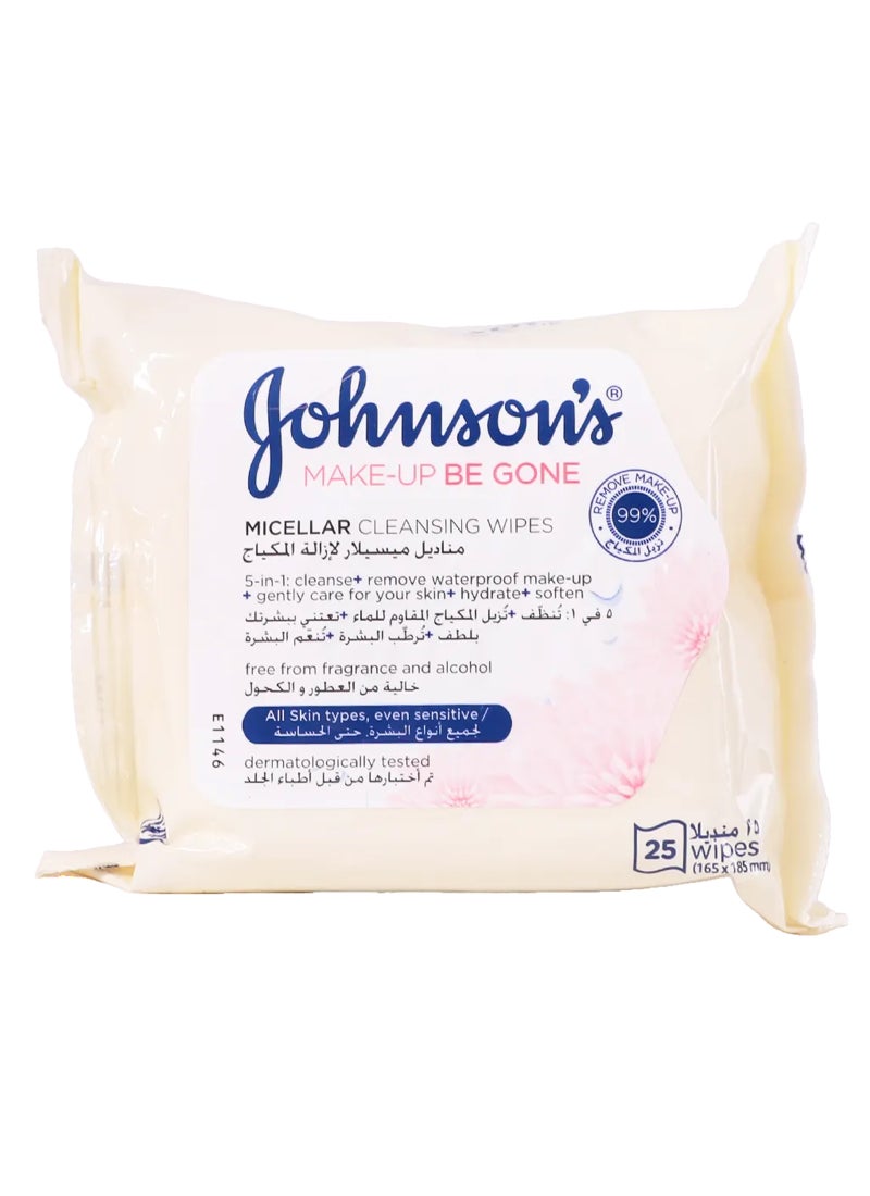 Johnson's JOHNSON’S Cleansing Facial Micellar Wipes, Extra-Sensitive, All Skin Types, Pack of 25 wipes White - Image 1
