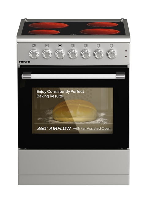 60x60 Electric Cooker, VTC Ceramic Free standing 4 Zone Cooking Range, Rapid Cooking, Double Glass Oven, Digital Programmer, Auto Cooling Fan, Thermostatic Control, Earthquake Chain, Turnspit, Made in Turkey TFC14N5X Silver
