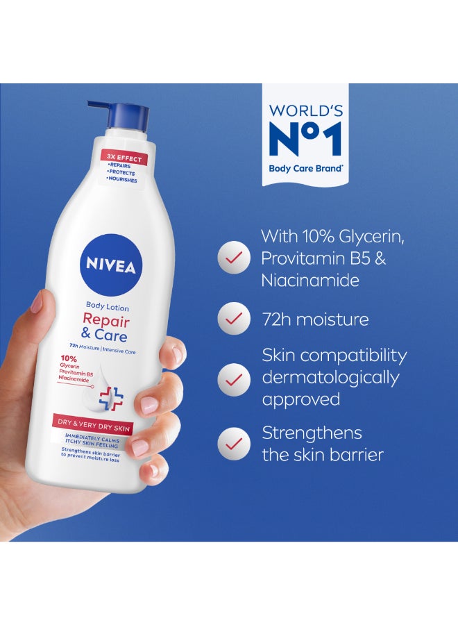 Nivea - Repair And Care Body Lotion, Dexpanthenol, Very Dry Skin Multicolour 2x400ml - Image 1