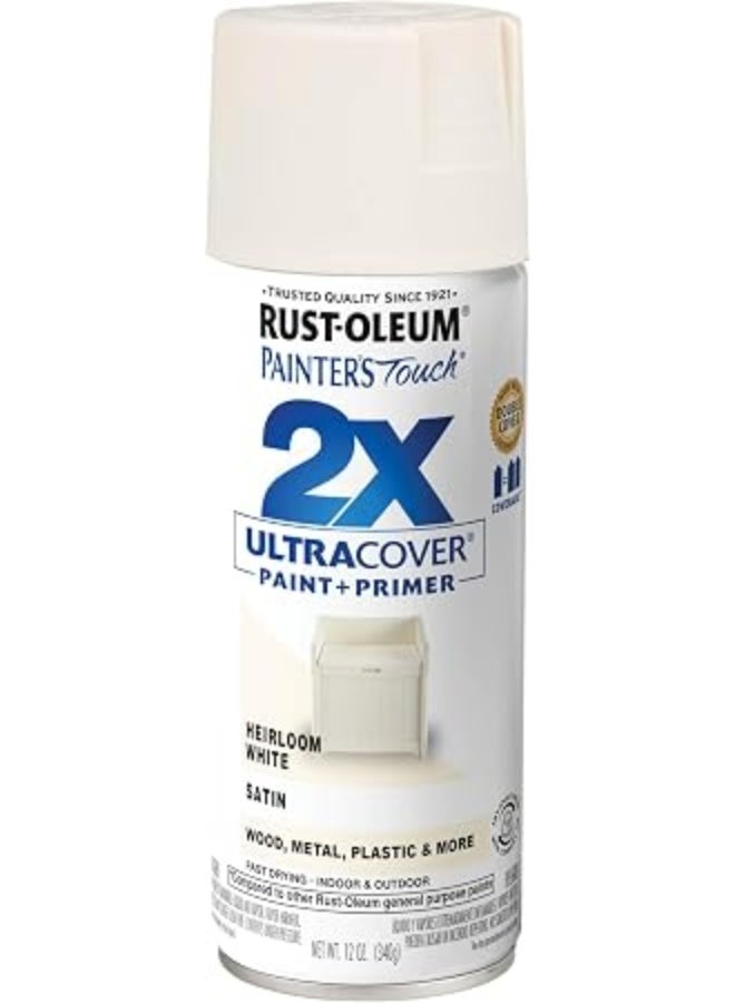 Rust-Oleum 334071 Painters Touch 2X Ultra Cover Satin Spray Paint, White , 12 Oz Spray (Pack Of 1) White 12OZ - Image 1