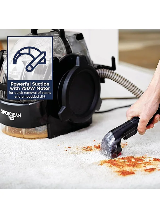Bissell Professional Deep Cleaner SpotClean PRO Carpet & Upholstery Cleaner: Advanced Stain Removal Technology, Versatile Cleaning Anywhere, Powerful Performance with Superior Suction and Large Removable Water Tanks 2.8 L 750 W ‎1558E Black