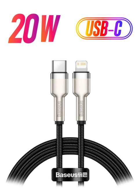 USB C to Lightning Fast Charging Data Transfer Cable PD 20W Cafule Series Power Delivery for iPhone 14/14 Pro/13 Pro/13 Pro Max/13/13 mini, iPad 9, 12 mini/12/12 Pro, 1M Black/Silver