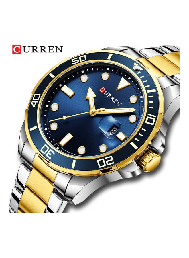 CURREN Men's Quartz Classic Wrist Watch J-4897G-BL - 47 mm - Silver/Gold - Image 3