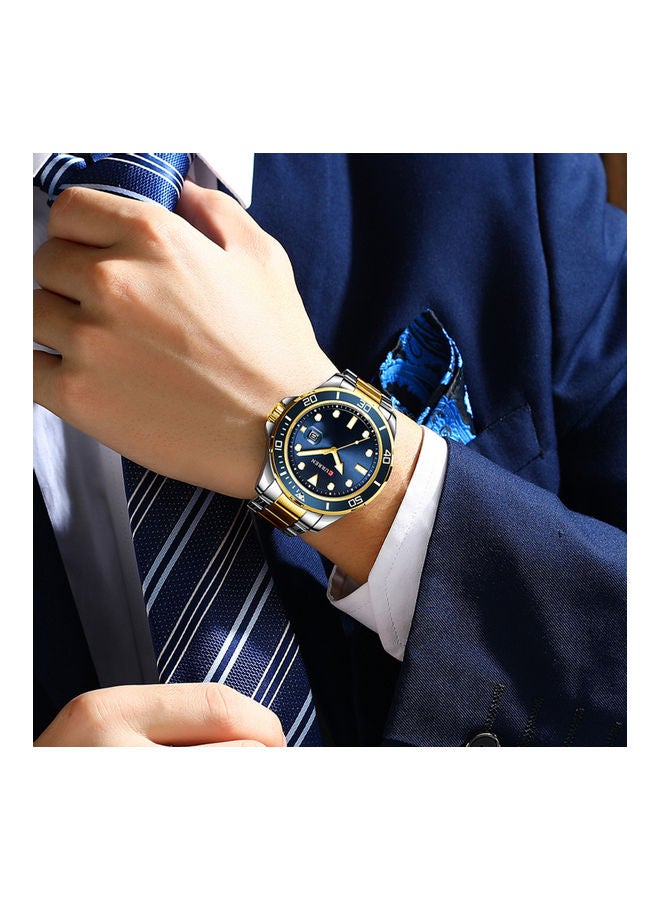 CURREN Men's Quartz Classic Wrist Watch J-4897G-BL - 47 mm - Silver/Gold - Image 5