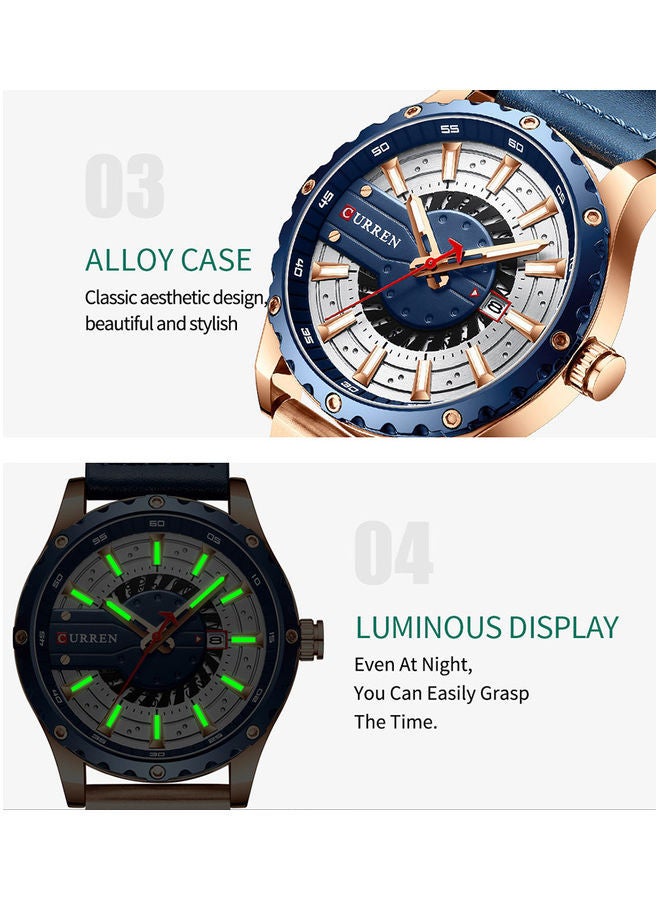 كارين ساعة يد كوارتز بسوار من الجلد - 48 ملم - أزرق للرجال - Image 3