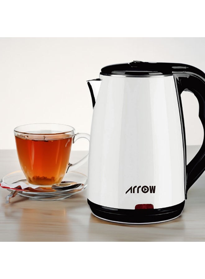 Arrow Electric Kettle With Stainless Steel Body And Double Layer Protection/Quickly Start Re-boil At The Touch Of The Switch/Permits Fast And Easy Cleaning/Automatically Turns Off When Water Boils 1.8 L 1500 W RO-18LKT White/Black  - Image 2