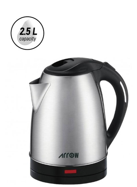 2.5 Liter 1800 W Electric Kettle With Stainless Steel Body And Double Layer Protection/Quickly Start Re-boil At The Touch Of The Switch/Permits Fast And Easy Cleaning/Automatically Turns Off When Water Boils 2.5 L 1800 W RO-25LKT Silver/Black