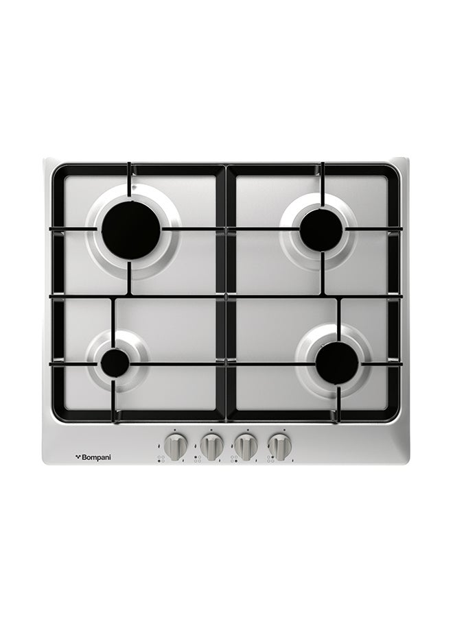 Bompani 60Cm Stainless Steel Gas Hobs With 4 Burners, Auto Ignition, Front Knob Control, Cast Iron Grids, Flame Failure Device, One-Hand Ignition, Silver - 1-Year Warranty BO213MKL Silver  - Image 1