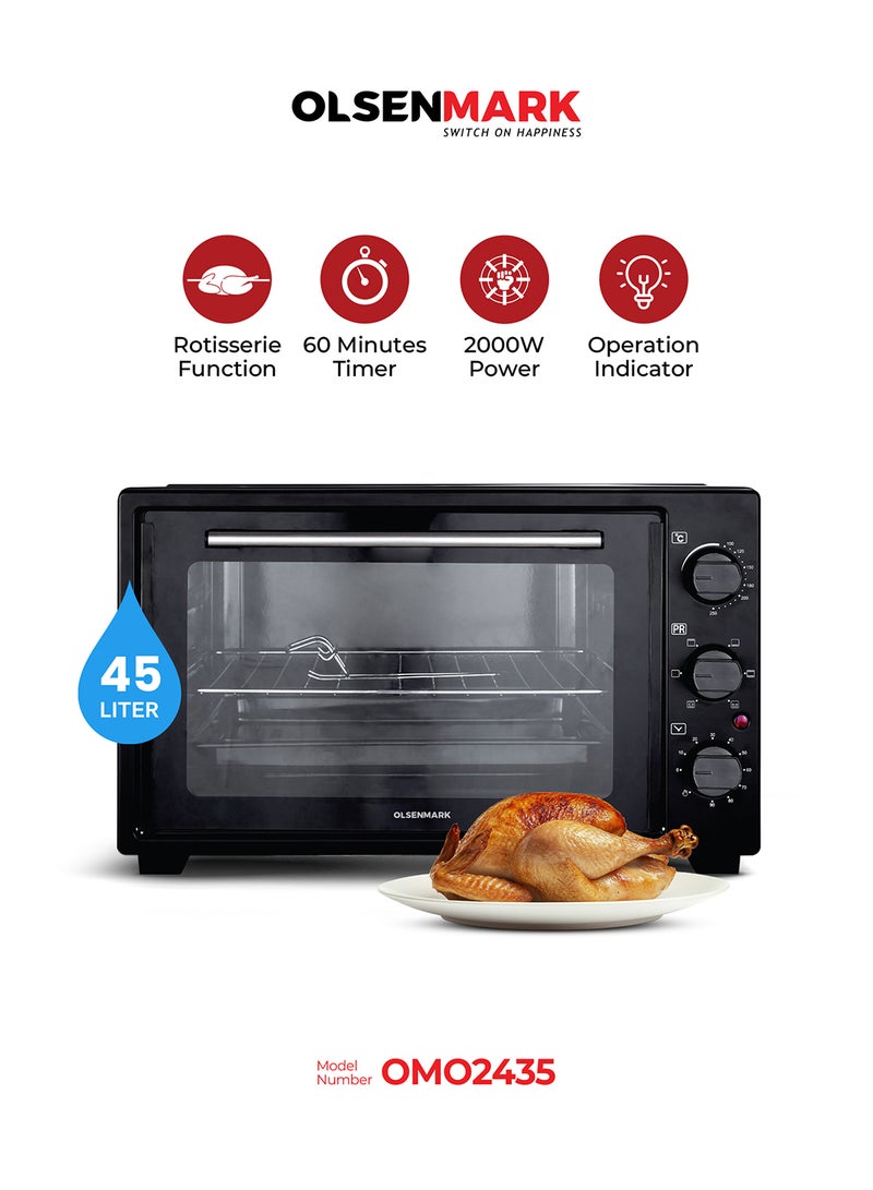 أولسنمارك فرن مطبخ كهربائي قدرة 2000 وات مع صينية خبز 45 L 2000 W OMO2435 أسود - Image 1