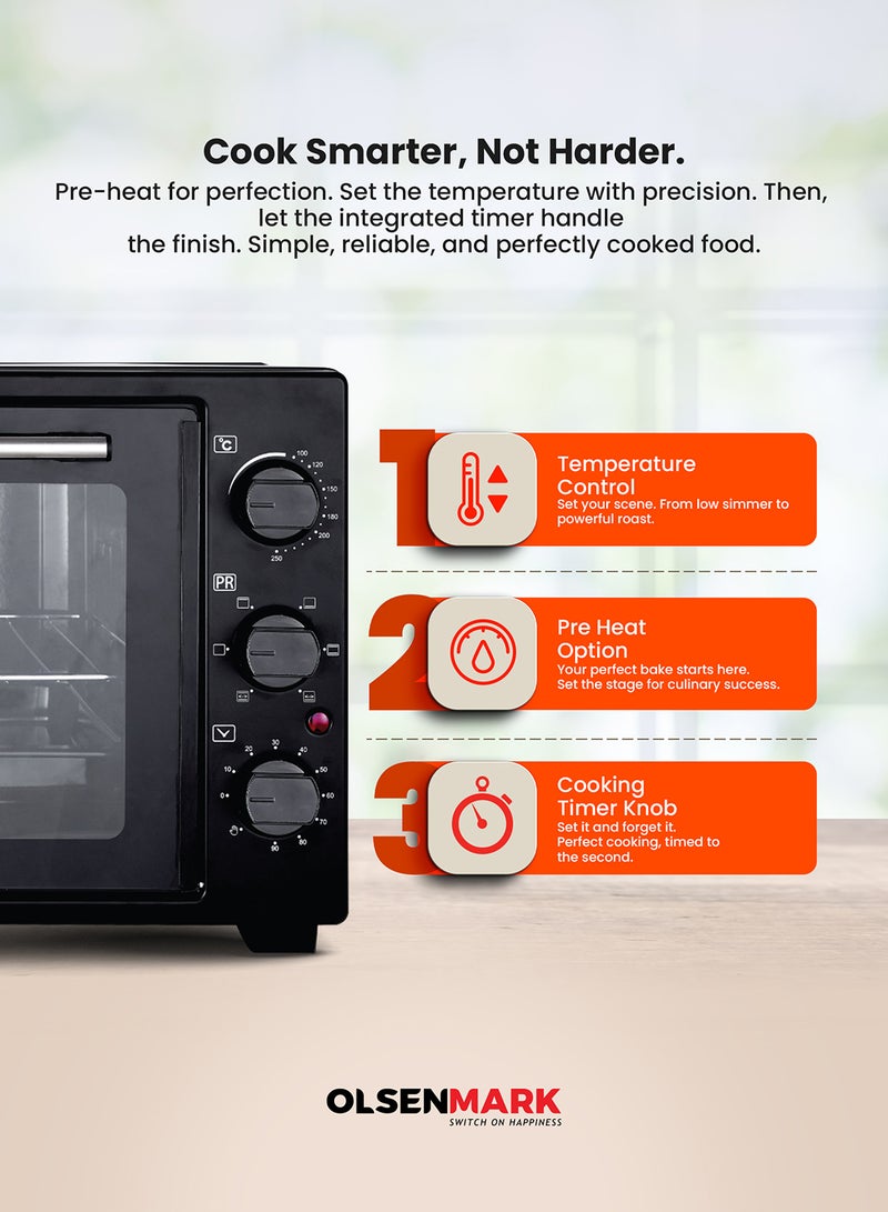 أولسنمارك فرن مطبخ كهربائي قدرة 2000 وات مع صينية خبز 45 L 2000 W OMO2435 أسود - Image 3
