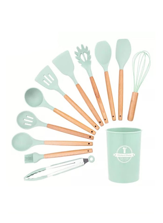 fashionhome - 11-Piece Silicone Cooking Utensil Set With Holder Mint Green 12X12X33cm - Image 1