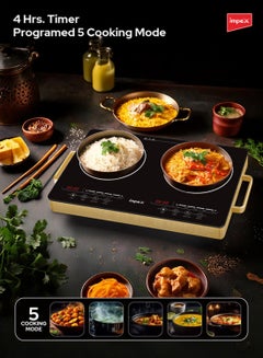 Impex Double Infrared Cooktop, 2 Burner Electric Stove with 4-Digit LED Display, Touch Sensor Control, 5 Cooking Modes, 8 Power Levels, 4-Hour Timer, Micro Crystal Plate, Overheat Protection, Universal Pot Compatibility, 2800W, 220-240V Input IR 2704 Black/Red/Gold  - Image 3