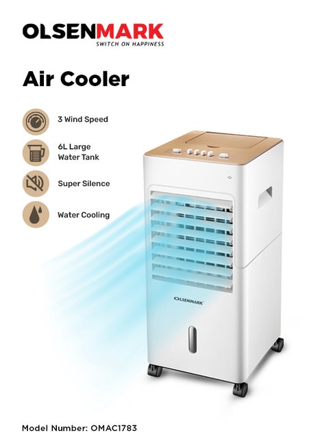 Multi-functional Air cooler (Air Purifier, Humidifier and Air Cooler ) Ultra-quiet & Safe design, Adjustable Speed, Light and Portable, Ice packs & Dust Gauze 6 L 65 W OMAC1783 White
