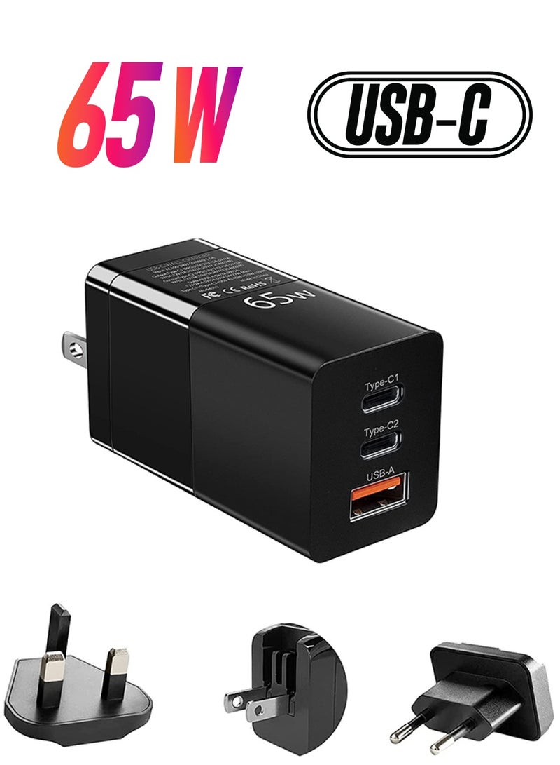 روك بو شاحن حائط سريع 65 وات 3 منافذ PD شحن سريع متوافق مع MacBook Air/Apple iPhone 13/12/12 Pro/Max وSamsung Galaxy S22U/S21U/S20U وOnePlus وiPad والمزيد - Image 1