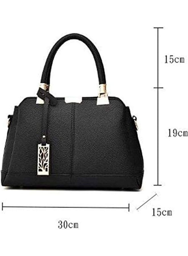 Leather Satchel Handbag Black - Image 5
