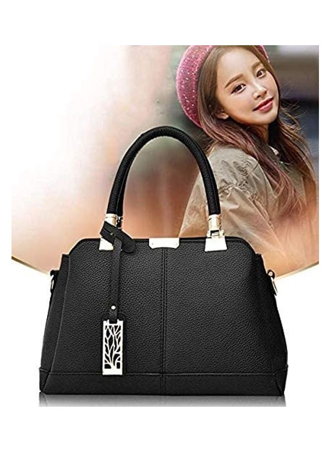Leather Satchel Handbag Black - Image 4