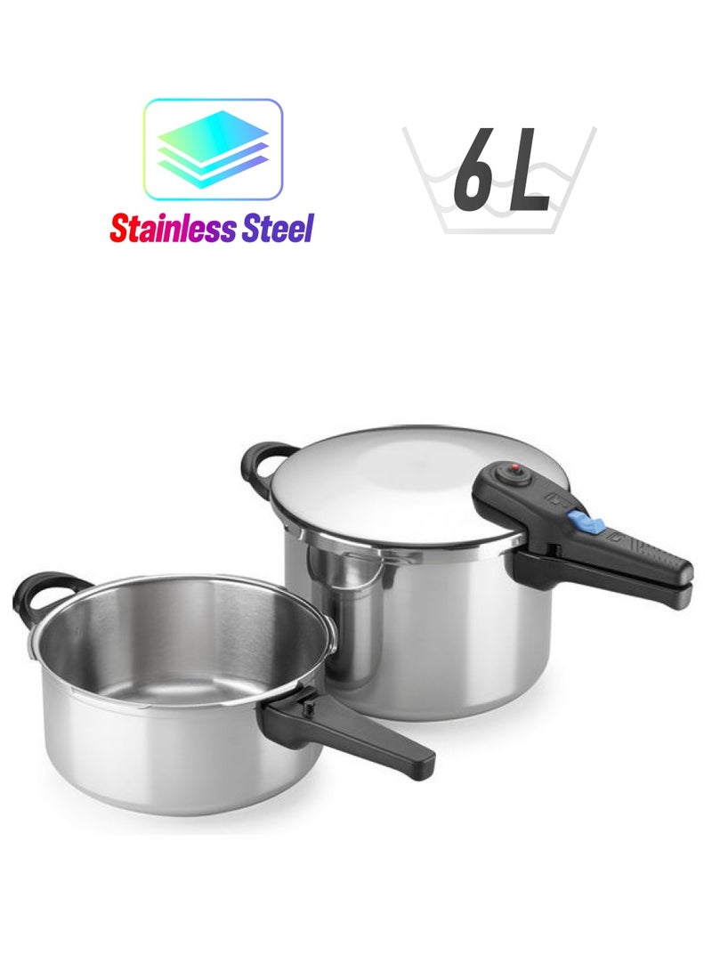Alza 2-Piece Stainless Steel Pressure Cooker  Pot Made in Spain Silver 6.0Liters 