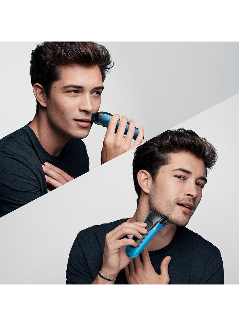 براون ماكينة حلاقة كهربائية 310BT شيف آند ستايل من المجموعة 3 قابلة للشحن للاستخدام الرطب والجاف أسود/أزرق - Image 4