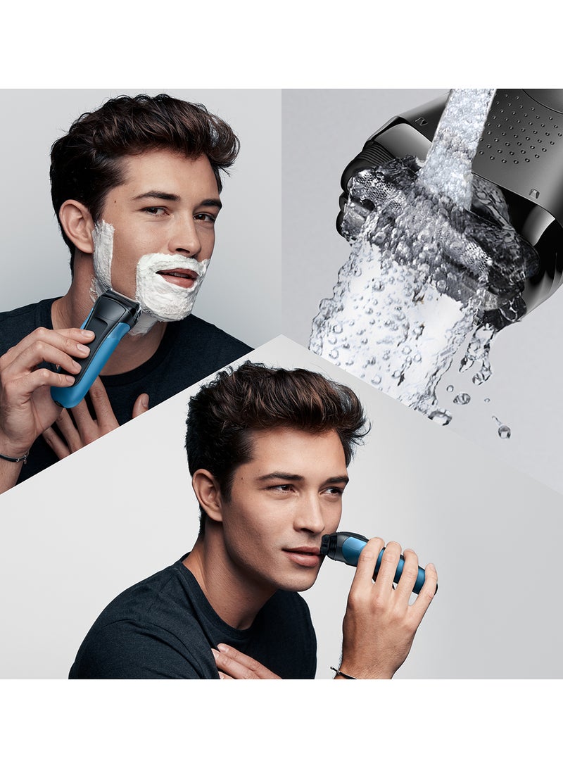 براون ماكينة حلاقة كهربائية 310BT شيف آند ستايل من المجموعة 3 قابلة للشحن للاستخدام الرطب والجاف أسود/أزرق - Image 5