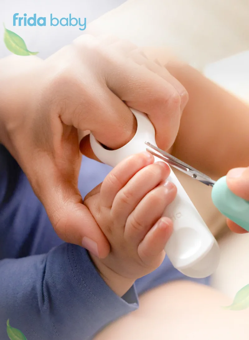 fridababy Easy Grip Nail Scissors – Safe, Rounded Tip Baby Nail Trimmer for Newborns & Toddlers, Ergonomic Handle, BPA-Free, with 2-in-1 Safety Case – Infant Grooming Essential