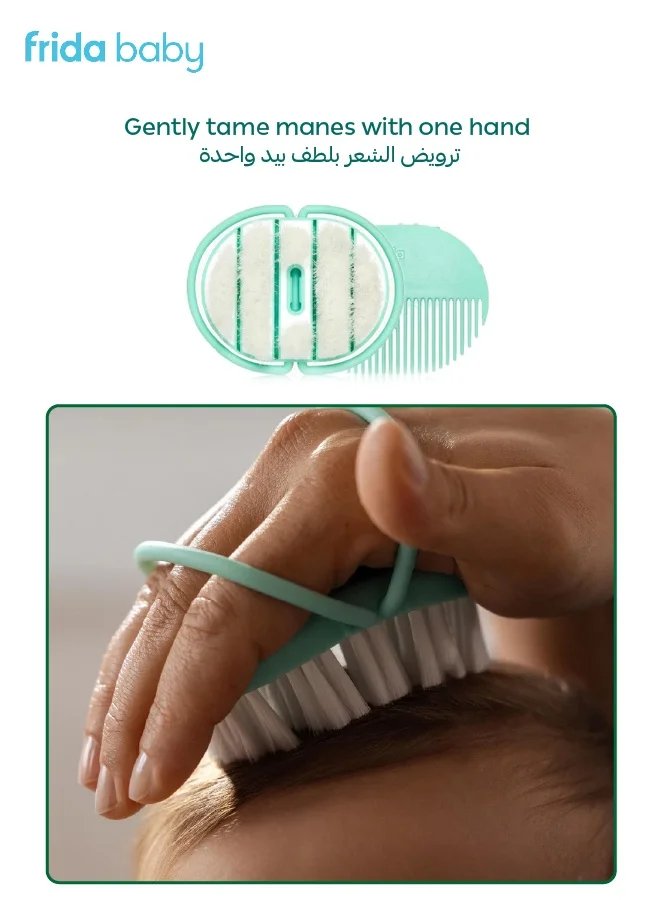 fridababy Baby Grooming Kit – 4-in-1 New born Care Set with Finger Toothbrush, Hairbrush & Comb, Easy Grip Nail Scissors & File – Baby Essentials for Safe & Gentle Grooming