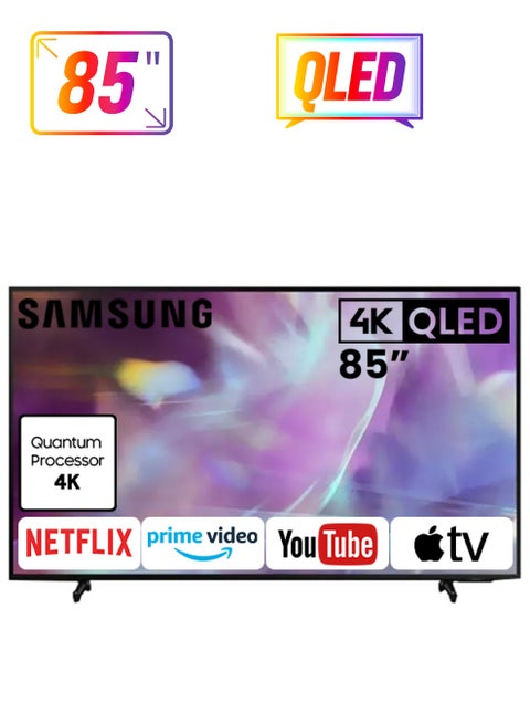 85 Inch TV QLED 4K Processor Stylish Slim PQI 3100 HDR 10+ Mega Contrast 100% Color Volume Supreme UHD Dimming Built In Receiver (2021 Model) QA85Q60AAUXUM Black