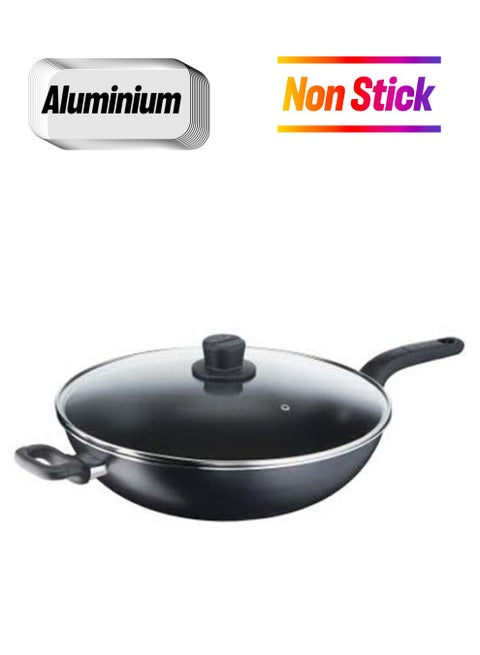 Cook Easy Xl 36 Cm Non-Stick Wokpan With Lid, Aluminium Black 36 cmcm