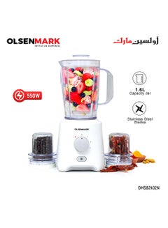 Olsenmark 3 in 1 Blender, Multifunctional Blender-Stainless Steel Blades, Adjustable Speed Control with Pulse 1.6 L 550 W OMSB2402J Beige/Clear  - Image 1