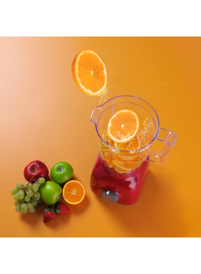 Olsenmark - 2-In-1 Blender 1.8L | 650W Powerful Motor With 2 Speed Setting And Pulse| Transparent And Unbreakable Jars With Stainless Steel Blade, Grinder Attachment 1.8 L 650 W OMSB2362N Red - Image 1