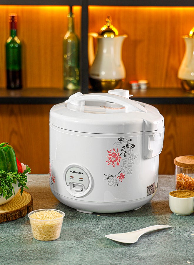 3 in 1 Automatic Rice Cooker, 1.8 L Capacity, 3 in 1 Functions, Cook, Steam and Keep Warm, Aluminum Non-Stick Inner Pot and Plastic Steamer, Easy to Operate 1.8 L 708 W OMRC2251 White