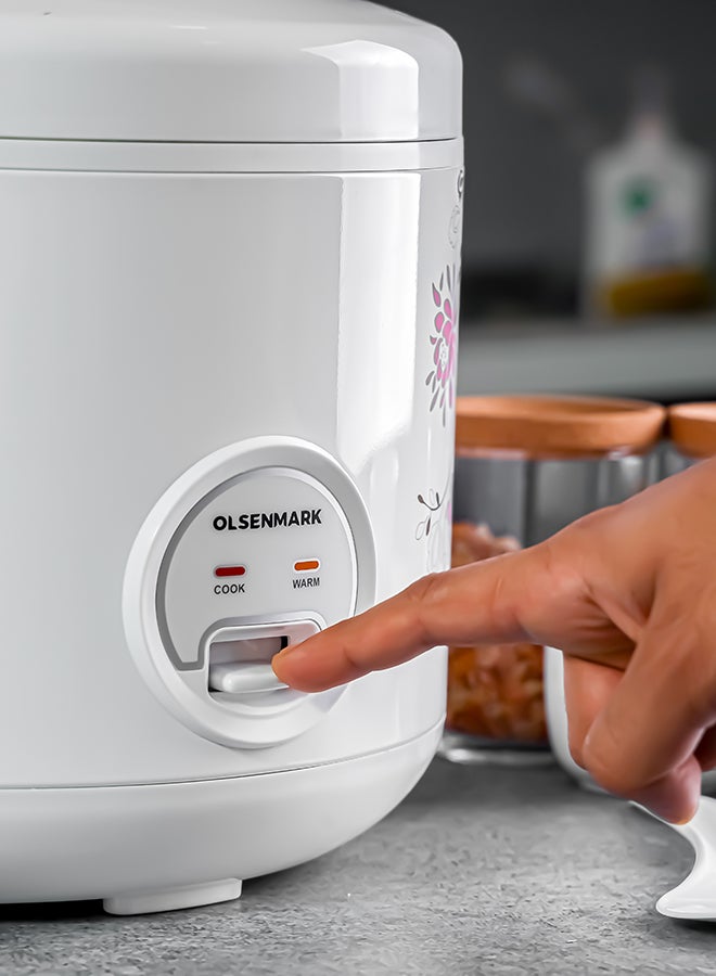 3 in 1 Automatic Rice Cooker, 1.8 L Capacity, 3 in 1 Functions, Cook, Steam and Keep Warm, Aluminum Non-Stick Inner Pot and Plastic Steamer, Easy to Operate 1.8 L 708 W OMRC2251 White