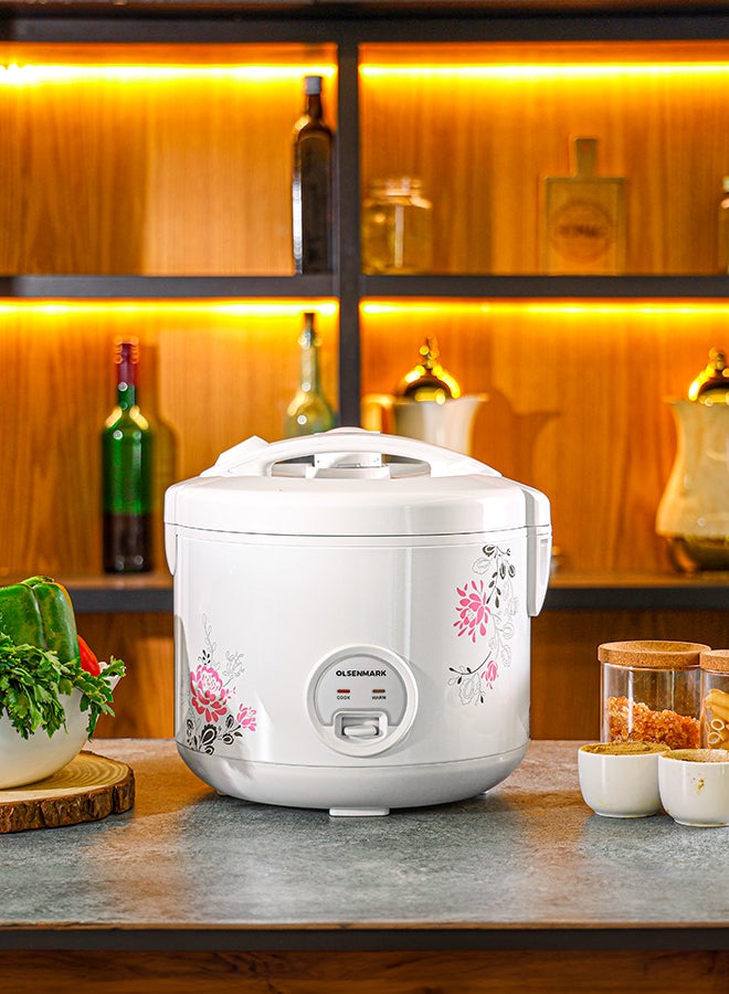 3 in 1 Automatic Rice Cooker, 1.8 L Capacity, 3 in 1 Functions, Cook, Steam and Keep Warm, Aluminum Non-Stick Inner Pot and Plastic Steamer, Easy to Operate 1.8 L 708 W OMRC2251 White