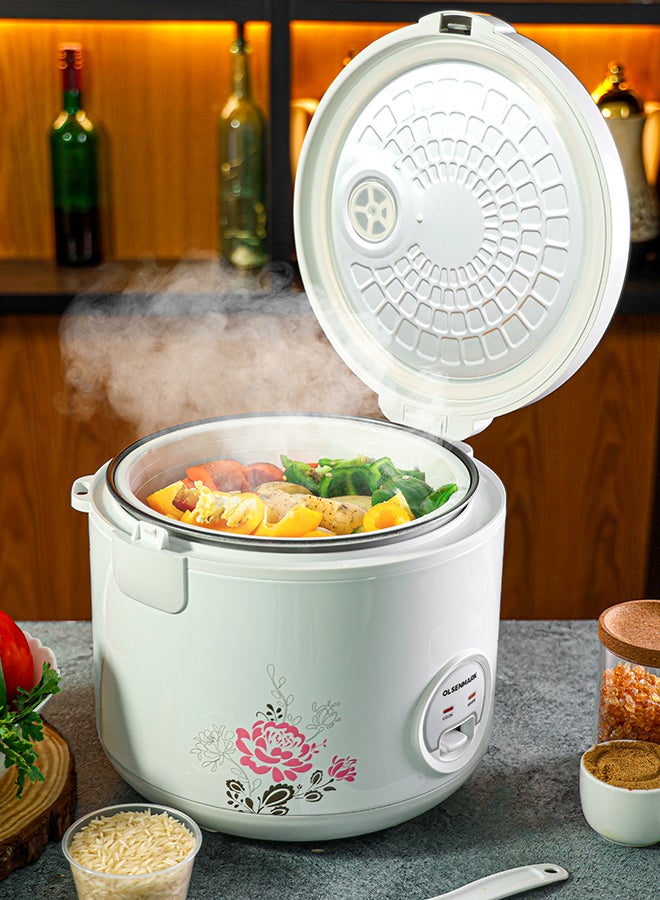 3 in 1 Automatic Rice Cooker, 1.8 L Capacity, 3 in 1 Functions, Cook, Steam and Keep Warm, Aluminum Non-Stick Inner Pot and Plastic Steamer, Easy to Operate 1.8 L 708 W OMRC2251 White