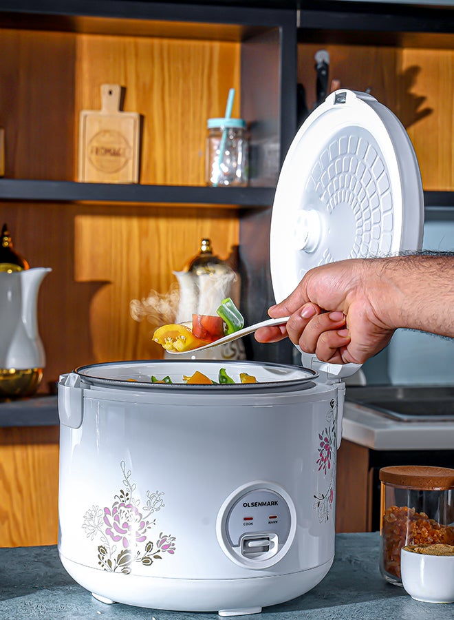 3 in 1 Automatic Rice Cooker, 1.8 L Capacity, 3 in 1 Functions, Cook, Steam and Keep Warm, Aluminum Non-Stick Inner Pot and Plastic Steamer, Easy to Operate 1.8 L 708 W OMRC2251 White