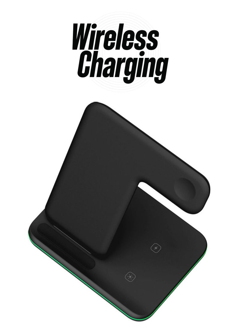 3 In 1 Wireless Charger for Mobile Phone Black - Image 1
