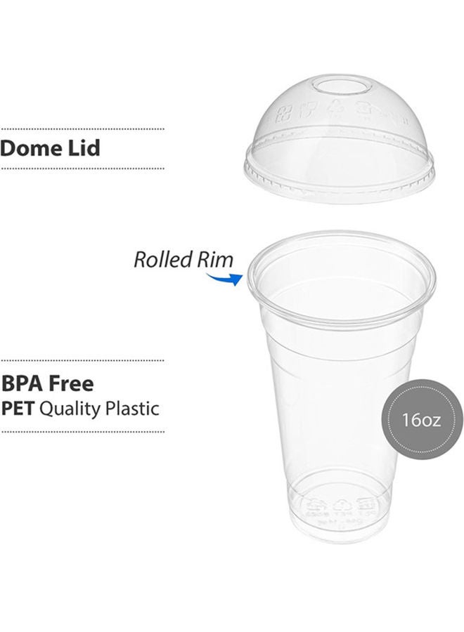 طقم أكواب بلاستيكية للاستخدام مرة واحدة مع غطاء مسطح مكون من 50 قطعة شفاف 475ملليلتر - Image 2