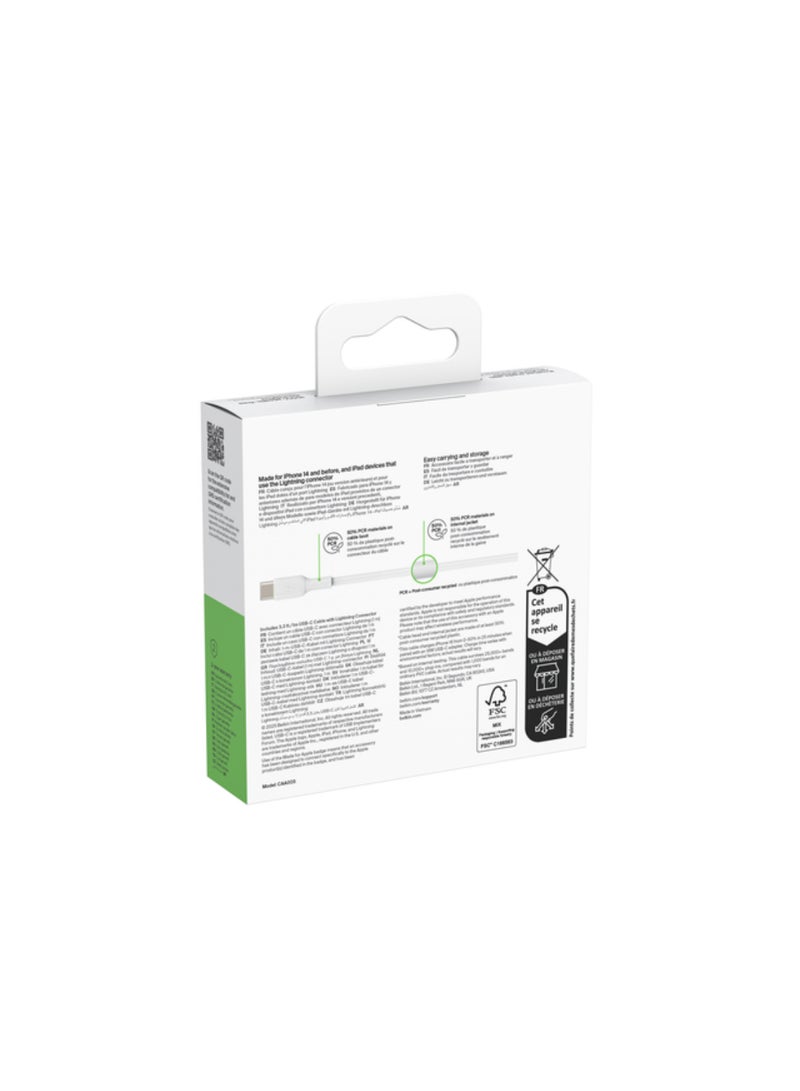 belkin - Belkin Usb-C To Lightning Cable (Iphone Fast Charging Cable For Iphone 13, 13 Pro, 13 Pro Max, 13 Mini And Earlier Models) Boost Charge Mfi-Certified Iphone Usb-C Cable (White, 1M) White - Image 1