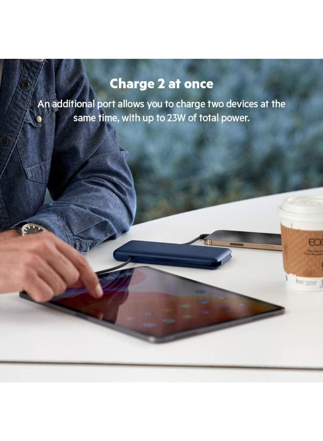 belkin - MFi Certified BoostCharge 10000mAh Power Bank wLightning  USB C Cables And USB C Charging Port  18W PD Fast Charger For Apple iPhone 1514 Or Older Google Samsung Huawei Macbook Pro iPadiPad Pro Blue/Black - Image 1