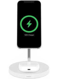 belkin 2-in-1 iPhone Wireless Charger With Magsafe, 15W Fast Charging iPhone Charger Stand For iPhone 14, 13, 12 Series, Airpods And Other Magsafe Enabled Devices With Included Power Adapter White  - Image 2