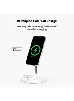 belkin 2-in-1 iPhone Wireless Charger With Magsafe, 15W Fast Charging iPhone Charger Stand For iPhone 14, 13, 12 Series, Airpods And Other Magsafe Enabled Devices With Included Power Adapter White  - Image 3