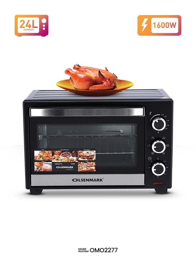 Olsenmark Electric Oven With Rotisserie Function, Bake Pan, Heat/ Temperature Dial, 6 Stages Heating And Temperature 100-250-Degrees Celsius/60 Minute Timer and Perfect For Grilling, Toasting & Roasting 25 L 1600 W OMO2277G Black - Image 1