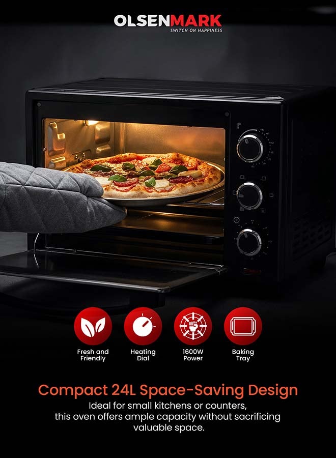 Olsenmark Electric Oven With Rotisserie Function, Bake Pan, Heat/ Temperature Dial, 6 Stages Heating And Temperature 100-250-Degrees Celsius/60 Minute Timer and Perfect For Grilling, Toasting & Roasting 25 L 1600 W OMO2277G Black - Image 3