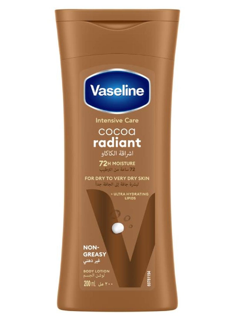 Vaseline Lotion intensive care cocoa radiant made with 100% pure cocoa butter for a natural glow Brown 200ml