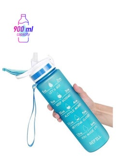 Motivational Water Bottle With Time Maker And Straw Blue