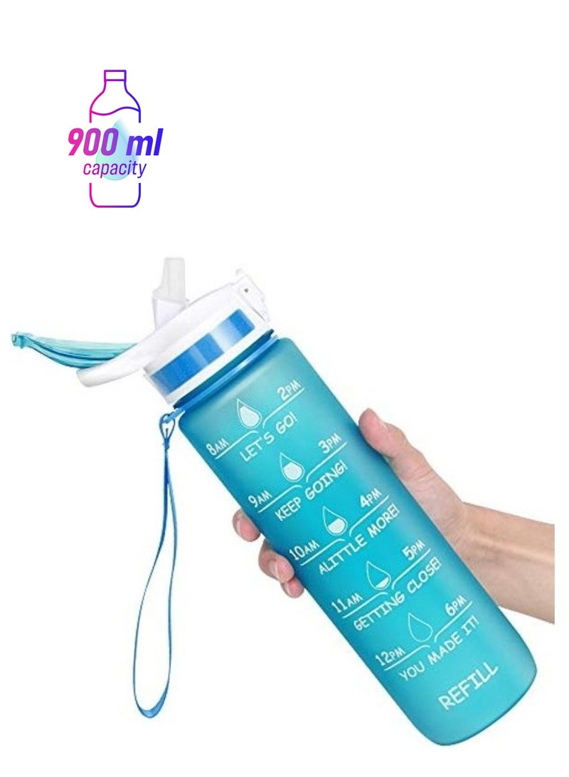 Generic - Motivational Water Bottle With Time Maker And Straw Blue - Image 1