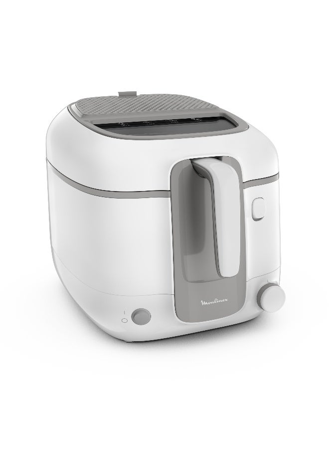 مولينكس مقلاة عميقة سوبر أونو، سعة كبيرة، أجزاء سهلة التنظيف وقابلة للإزالة في غسالة الأطباق، وعاء غير لاصق، فلترة للروائح، حماية من البقع بدون فوضى 2.2 لتر 1800.0 وات AM310028 أبيض 2.2 L 1800 W AM310028 أبيض - Image 1