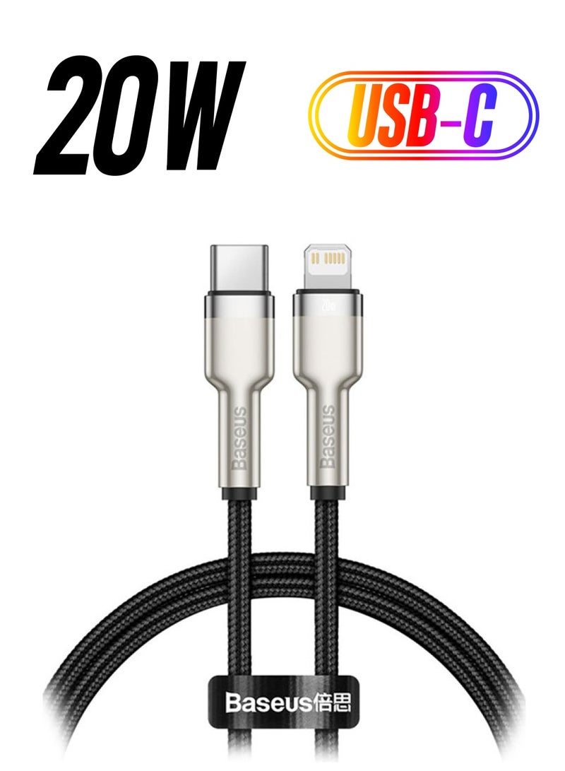 Baseus USB C to Lightning-Fast Charging Data Transfer Cable Type-C PD 20W Cafule Series Fast Power Deliver Charge For Apple iPhone 13 Pro/13 Pro Max/13/13 Mini, iPad 9, 12 Mini/12/12 Pro (25cm) Black/Silver  - Image 1
