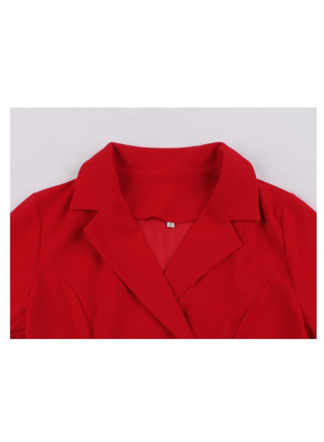 أوتاد فستان أنيق مزين بأزرار أحمر - Image 3