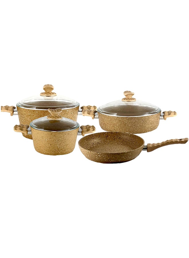 Homemaker 7-Pieces Nature Granitec Cookware Set - Non-Stick Surface - Bakelite Handles & Knobs - PFOA Free - Includes 20cm / 2.8 Lt Deep Pot, 24cm / 4.35 Lt Deep Pot, 26cm / 5 Lt Low Pot, 26cm /3.5 Lt Frypan, Tempered Glass Lids Light Brown 20cm - Image 3