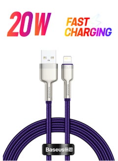 Baseus USB-A to Lightning-Fast Charging Data Transfer Cable Cafule Series Braided Nylon 2.4A for iPhone 14 Pro/14 Pro Max, 13 Pro/13 Pro Max/13/13 mini, iPad 9, 12 mini/12/12 Pro and More 1M Purple/White  - Image 1
